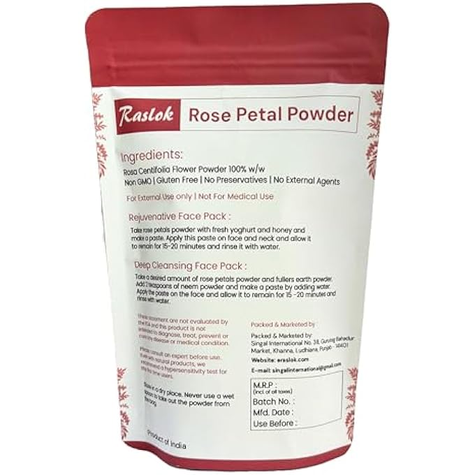 Raslok ROSE PETAL POWDER | 100% NATURAL AND PURE SKIN CARE | FACE PACKS & FACIAL MASK (8 OZ) - Image 2